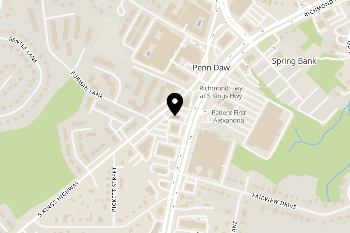 Map showing the location of Uncle C's Chicken & Waffles on 6308 Richmond Highway in Alexandria